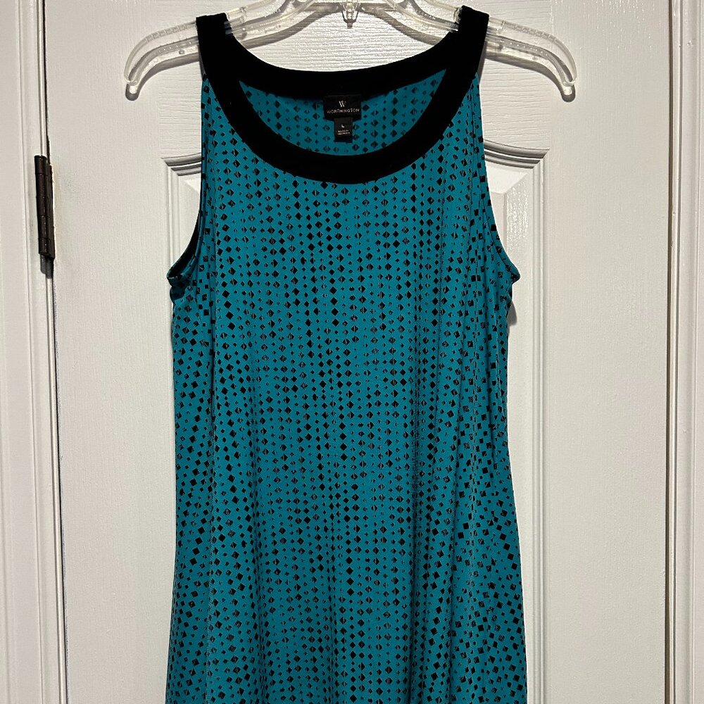 Worthington Teal/Black Sleeveless Top/Tunic Size Large